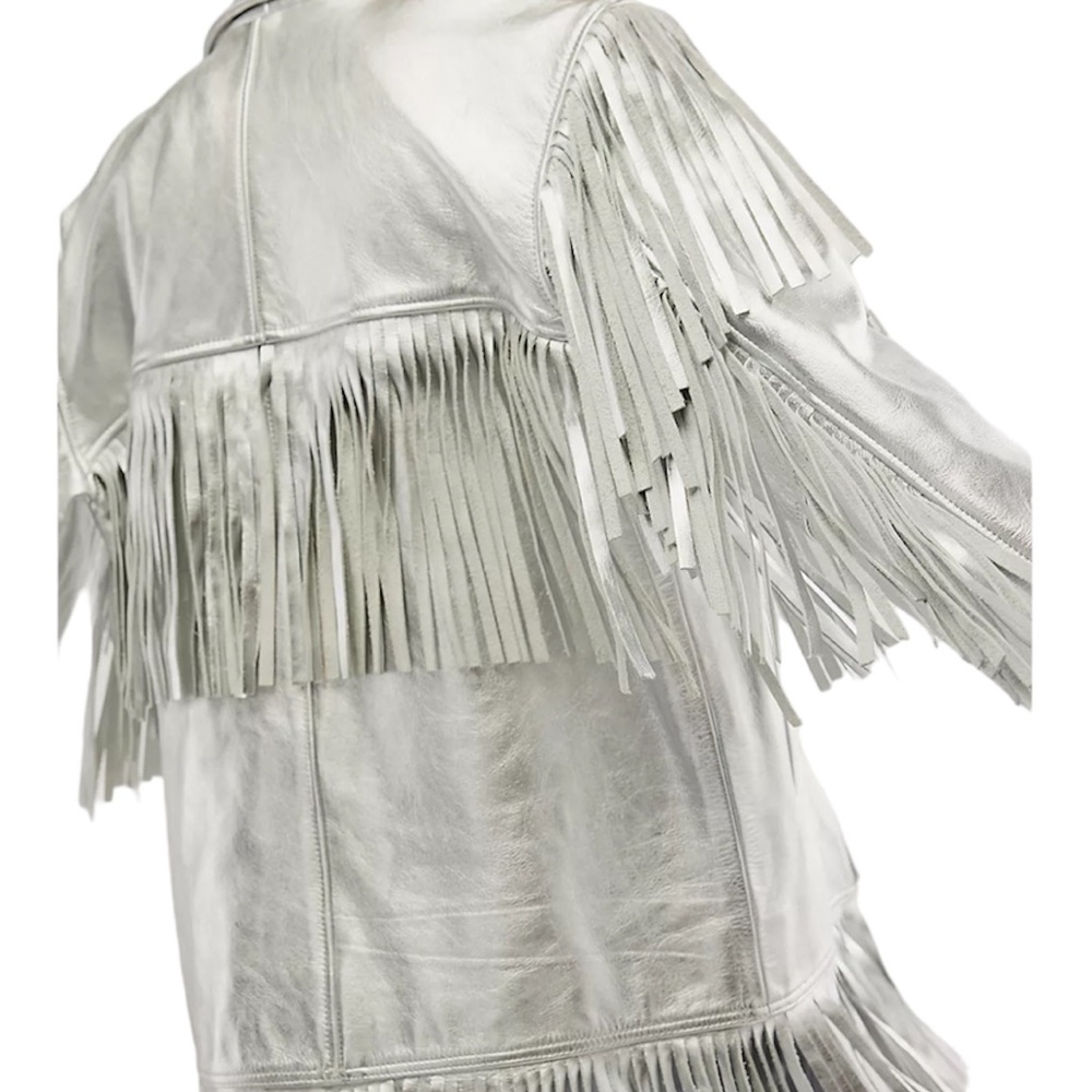 Silver Leather Fringe Women's Jacket - Picture 2 of 8